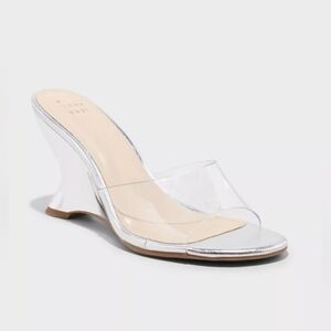 *Women's Wedge High Slip On Heels Sandals Memory Foam Transparent Band, NWT